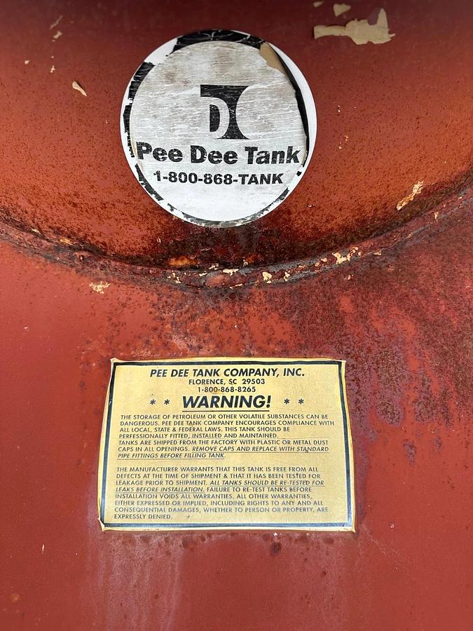Used Pee Dee Tank 500 Gallon Capacity Above Ground Horizontal Tank