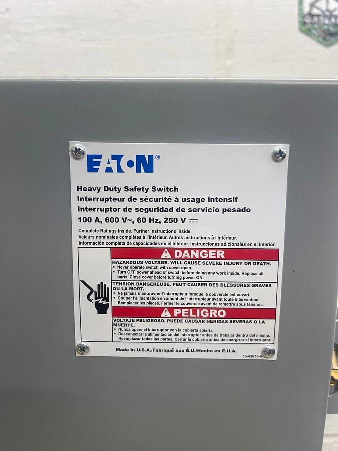Eaton DEM363FDJA-00VT Heavy Duty Safety Switch, 100A 600V *NEW*