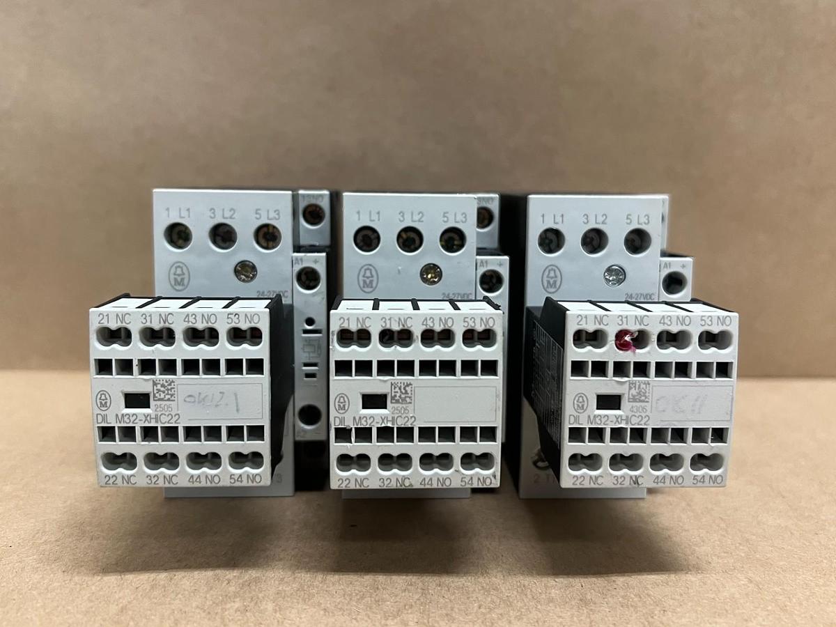 Used Moeller DIL M(C)25 3PH, 3P Contactor w/ Aux Contact Block - Lot of 3