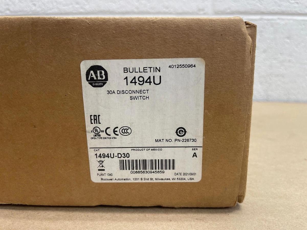 Used Allen Bradley 1494U-D30 Series A 30A Disconnect Switch