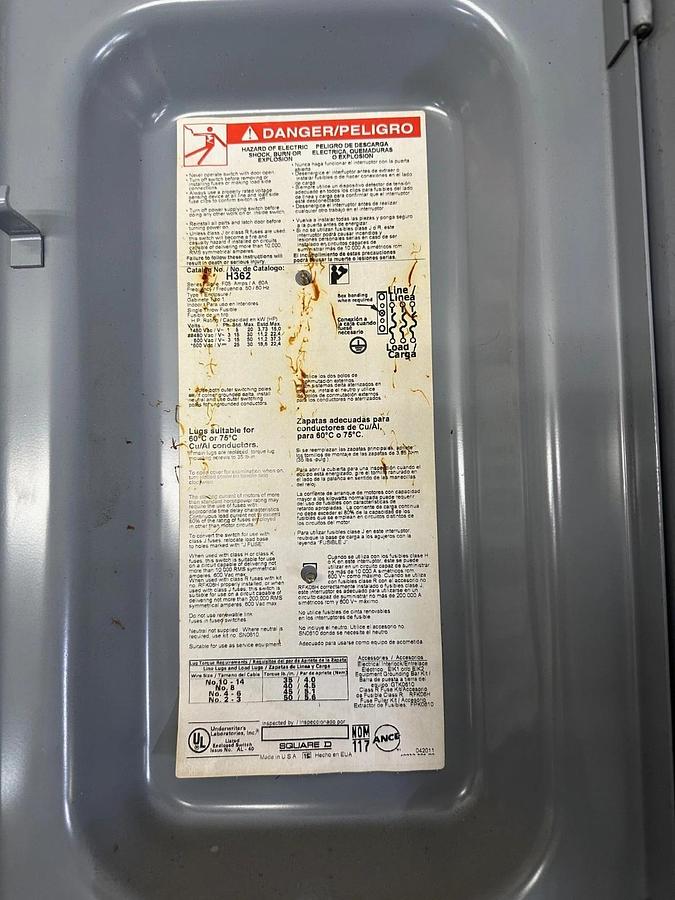 Used Square D H362 Heavy Duty Safety Switch 60A, 600VAC