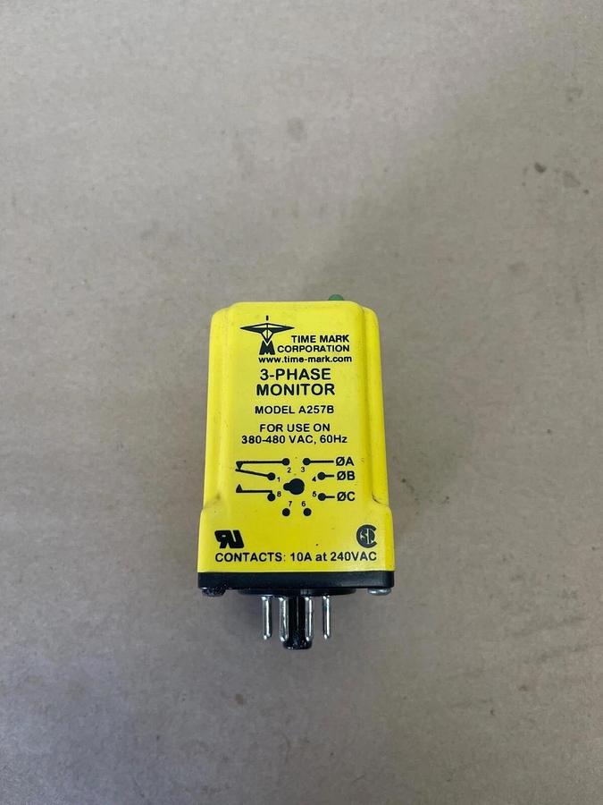 Used Time Mark Corporation A257B, 3-Phase Monitor, for Use on 380-480 VAC, 60 Hz