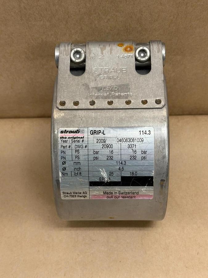 Used Straub 20900 4-1/2” Grip-L Pipe Coupling