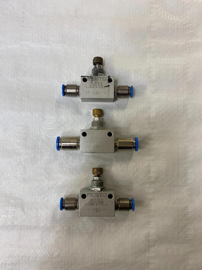 Used Festo GR-1/8 B Flow Control Valves 0-10bar 0-145psi - Lot of 3