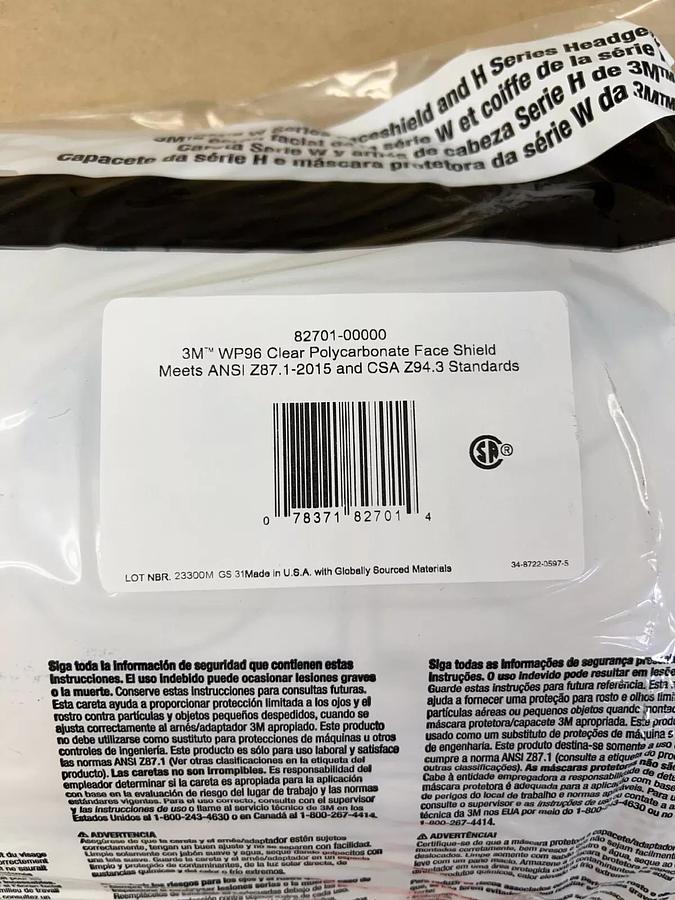 Used 3M 82701-00000 Clear Polycarbonate Faceshield - Lot of 3