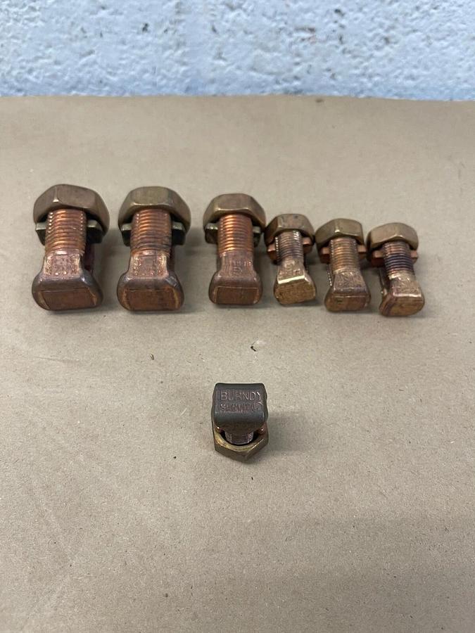 Used Burndy Lot of 7 Copper Split Bolt Connectors, 14-2/0, 14-1/0, 14-2, KS20