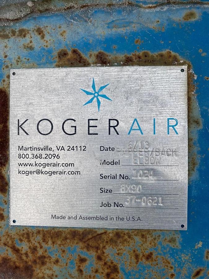 Used Koger Air 8x90 Replaceable Back Elbow, 8” Flange, 90° Elbow Angle