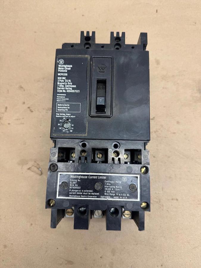 Used Westinghouse Motor Circuit Protector MCP0358, 7A, 3 Pole, 600 VAC