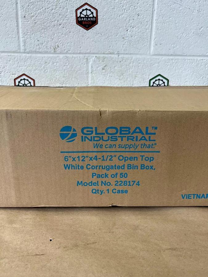Global Industrial 228174 6”x12”x4-1/2” Open Top White Corrugated Bin Box Qty 50