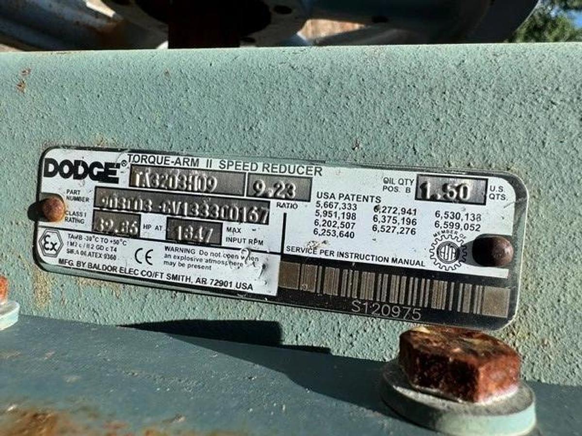 Used Industrial Screw Conveyor 16” Stick, 12’ L, 17” Trough 15Hp Motor 9.23:1 Gearbox