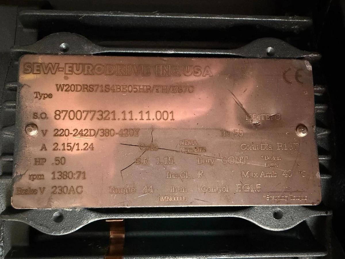 Used SEW-Eurodrive W20DRS71S4BE05HR 0.5Hp Motor @ 1380/71 Rpm, 230V, 50Hz
