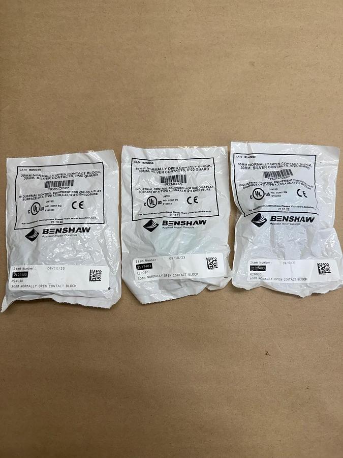 Used Benshaw R2NO30, 30mm Normally Open Contact Block LOT of 3 *NEW SEALED PACKAGING*
