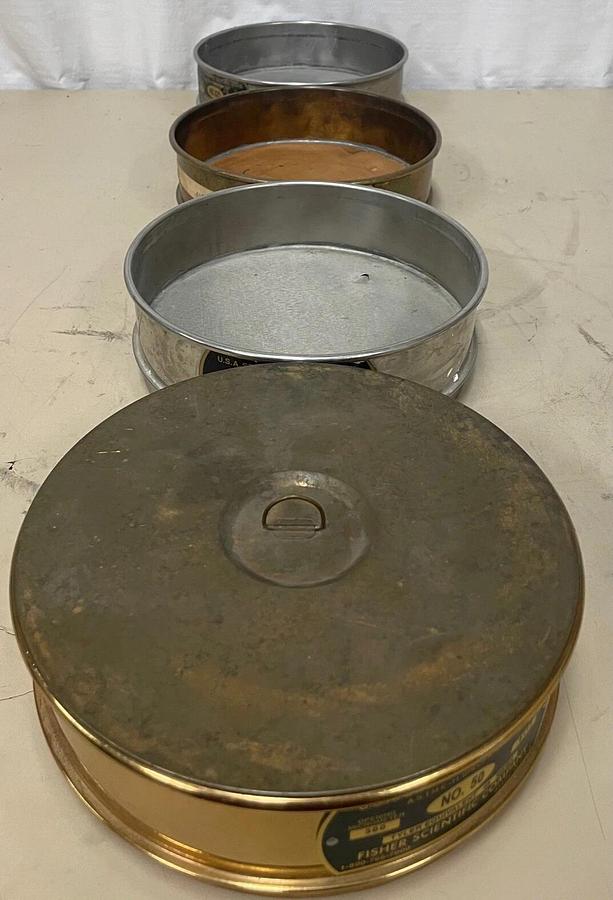 Used Fisher Scientific 8” Test Sieves, Lot of 4: .300 mm, .150 mm, .147 mm, .045 mm