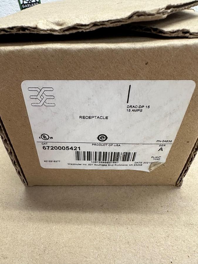 Used Weidmuller 6720005421 Receptacle 15A  *NEW*