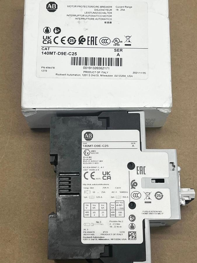 Used Allen Bradley 140MT-D9E-C25 Ser A Motor Protector/Circuit Breaker