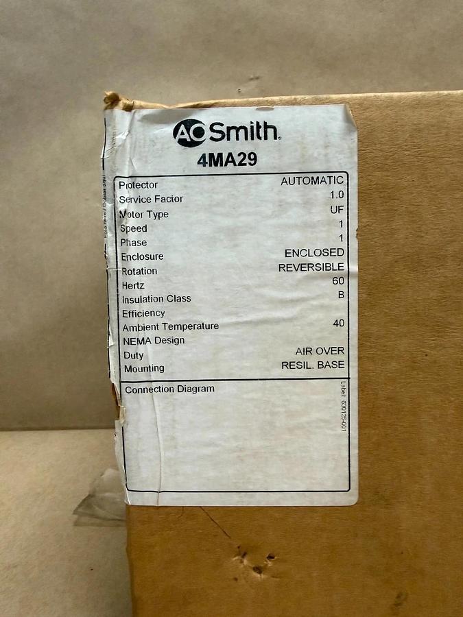Used AO Smith 4MA29 1/2Hp, 1075Rpm, Single Phase Motor *FACTORY SEALED*
