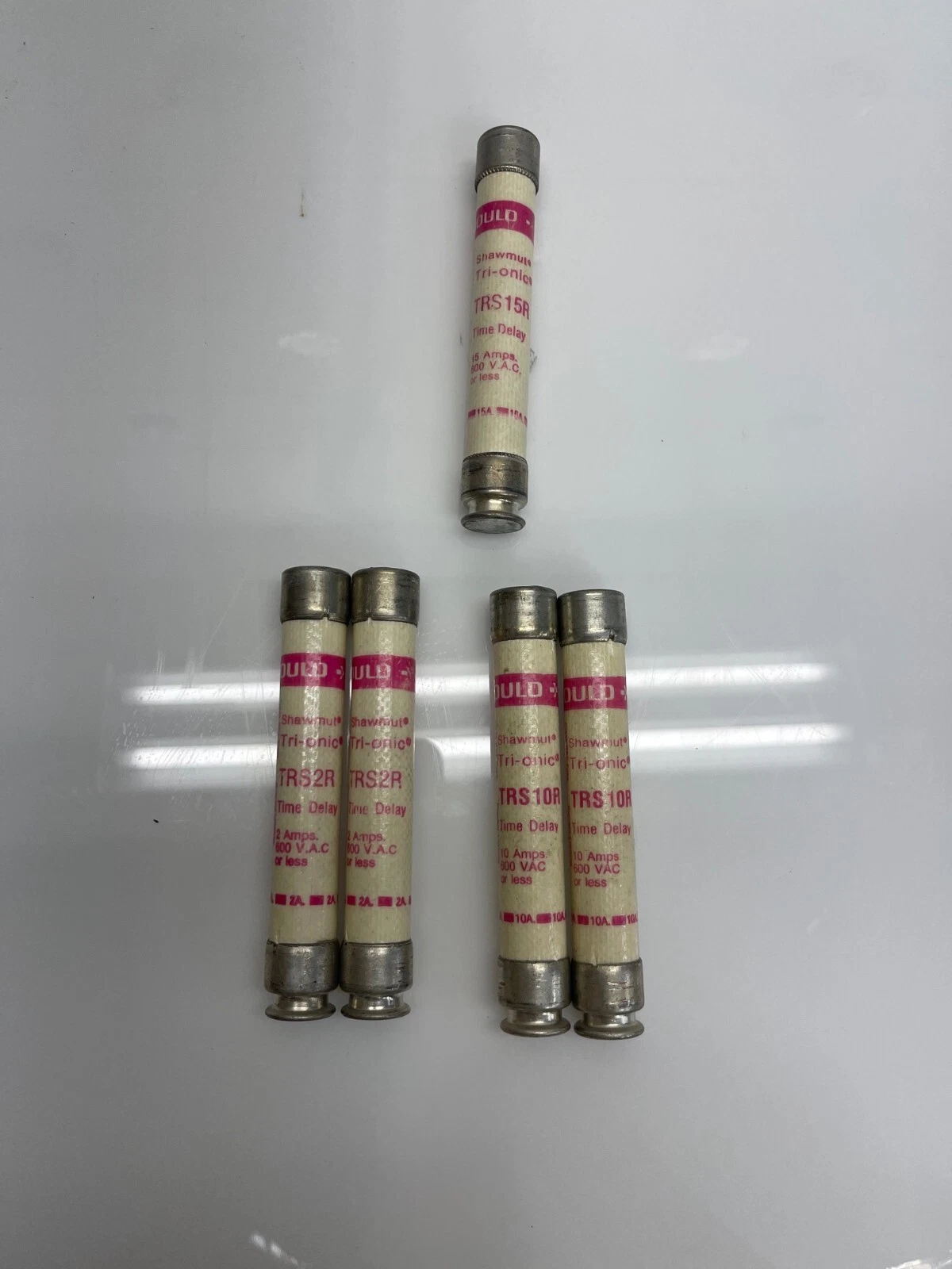 Used Gould Shawmut Tri-onic Time Delay Fuses TRS10R 10A, TRS2R 2A, TRS15R 15A 600VAC