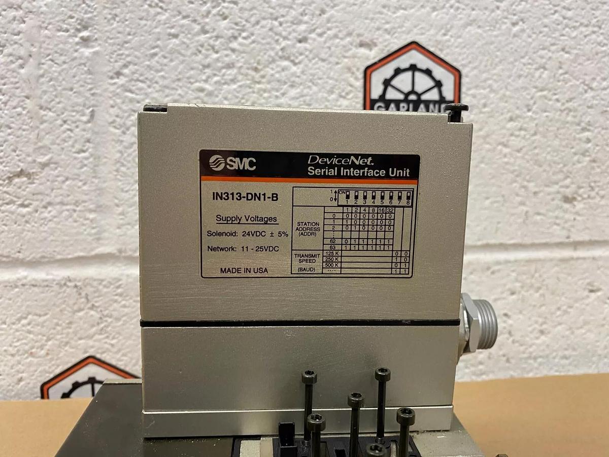 Used SMC IN313-DN1-B Serial Interface Unit w/6 Valve Stations ( No Solenoid Valves)