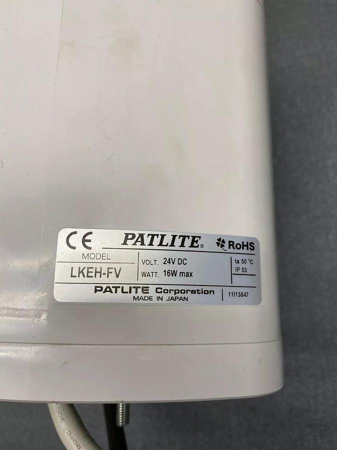 Used Patlite LKEH-FV Signal Tower w/ Horn and Red,Yellow, Green Light Stack