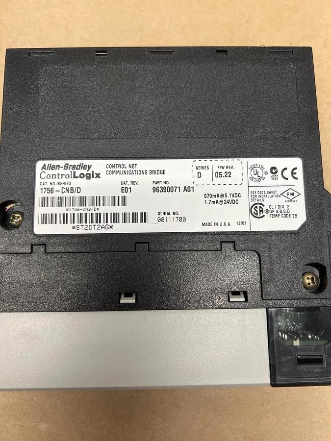Used Allen Bradley 1756-CNB/D Control Net Communications Bridge, F/W REV. 05.22
