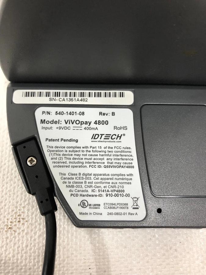 Used ID Tech ViVOtech ViVOpay 4800 Contactless Credit Card Reader 540-1401-08
