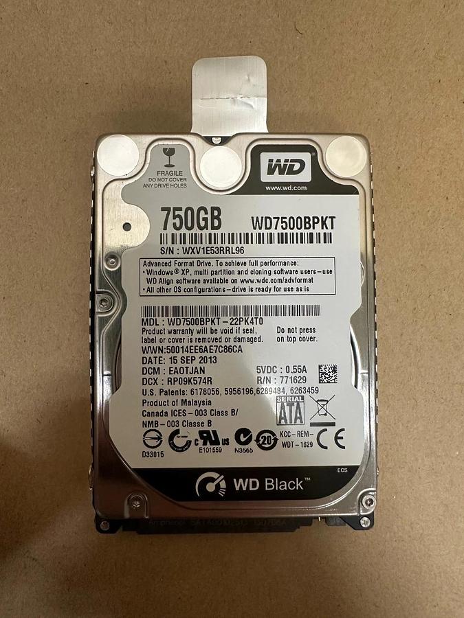 Used Western Digital WD7500BPKT Black 750GB SATA Hard Drive