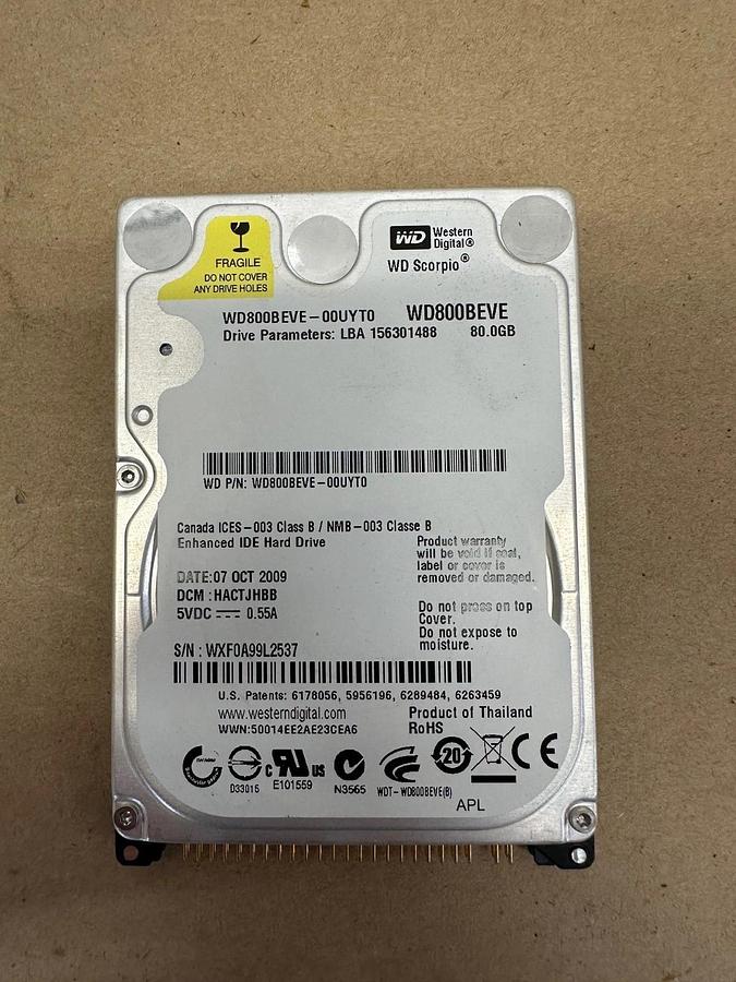 Used Western Digital WD800BEVE-00UYT0 IDE Hard Drive