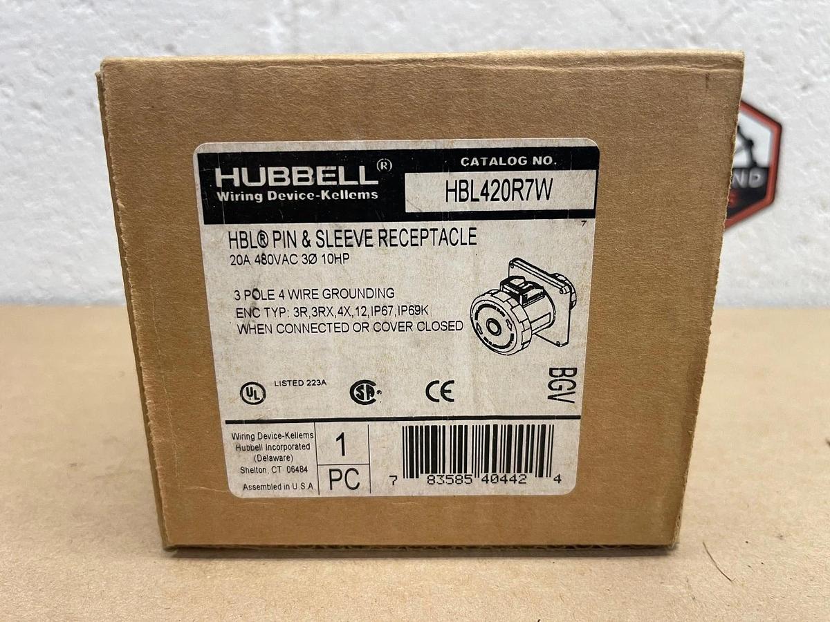 Used Hubbell HBL420R7W Pin & Sleeve Receptacle, 20A, 480VAC, 3 Phase