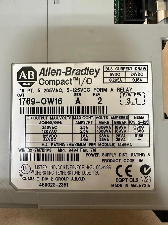 Used Allen Bradley 1769-OW16 Ser A Output Module, Compact I/O