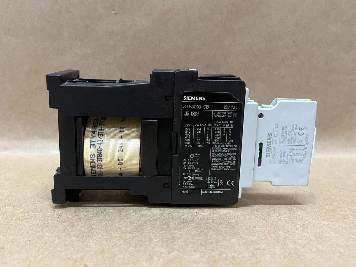 Used Siemens 3TF3010-0B Contactor w/ 3TX4001-2A Contact Block