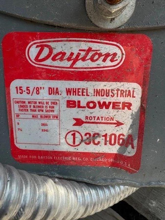 Used Lincoln/Dayton, S-17641/3C106A 5Hp Motor @ 1740RPM, 60A, w/ 15-5/8” Blower