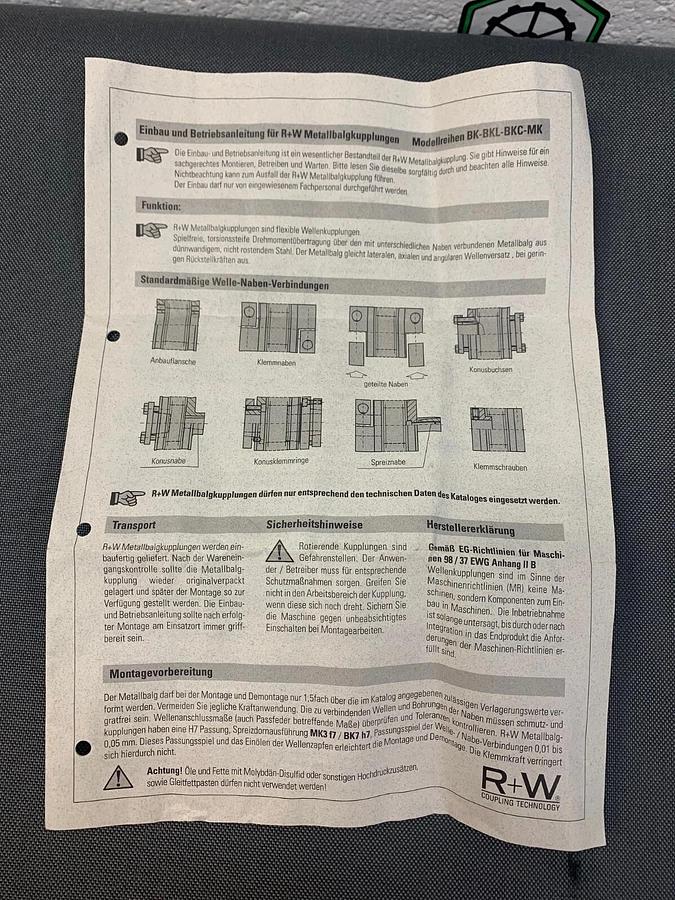 Used R+W Flexible Shaft Coupling 1”x1” to 3/4”x3/4” (with German manual) Lot of 2