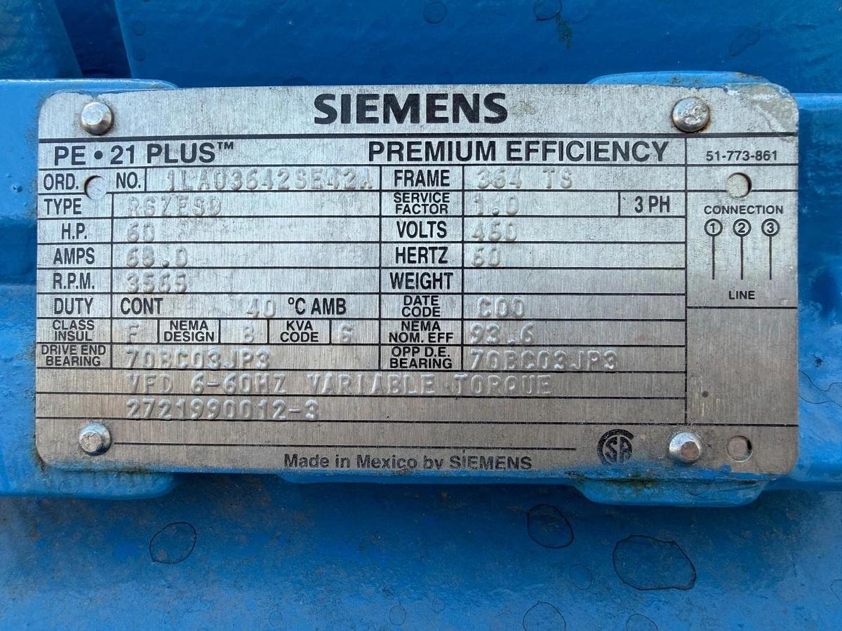 Used Durco Pump MK3 STD Size 2K3x1.5-10ARV/10.00 w/ Siemens 60Hp Motor @ 3565RPM