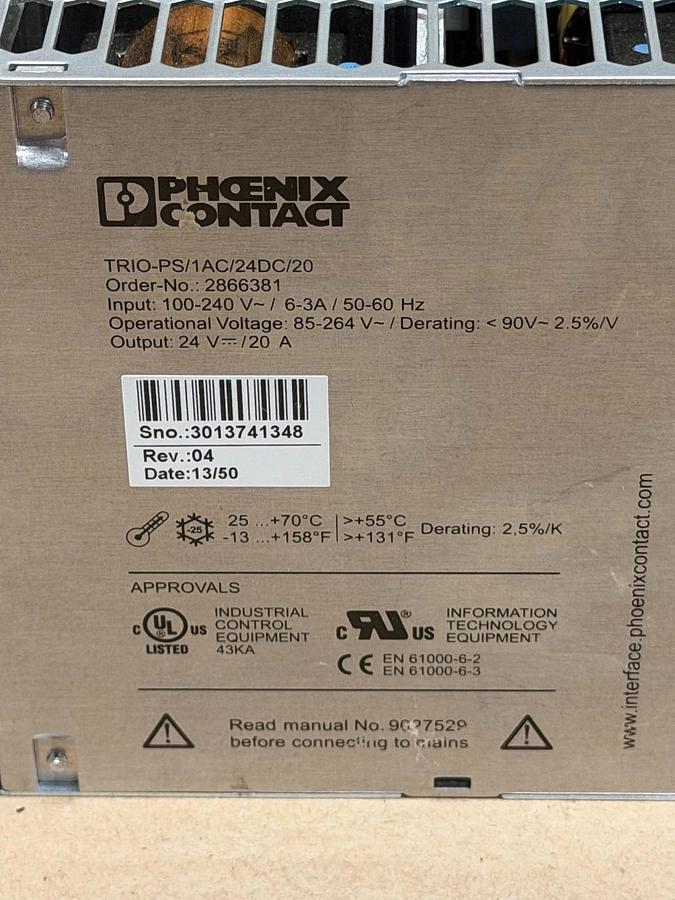 Used Phoenix Contact TRIO-PS/1AC/24DC/20 Power Supply