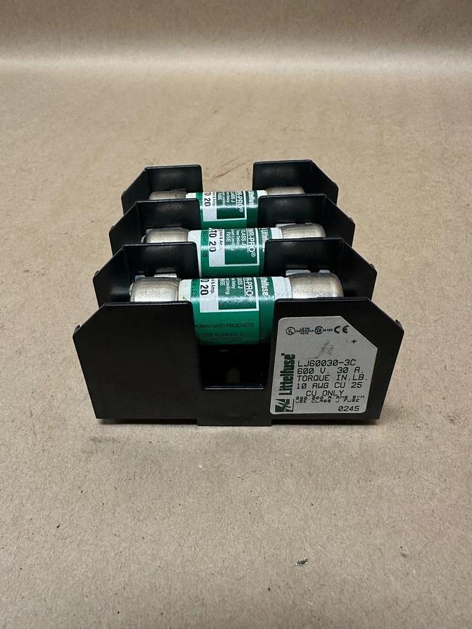 Used Littelfuse LJ60030-3C, 600V Fuse Block w/ Littelfuse JTD 20 Fuse