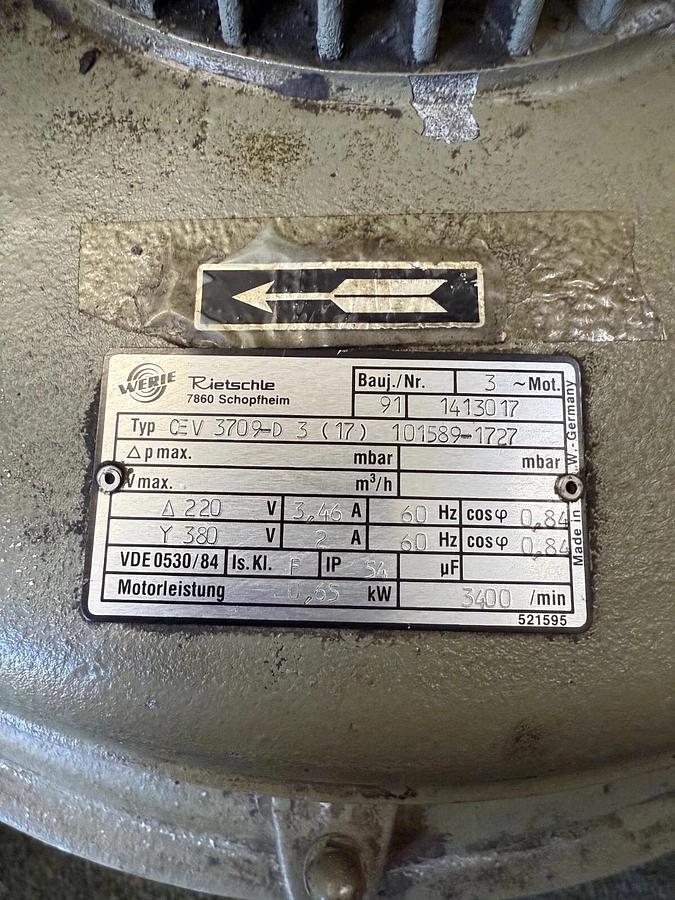 Used Rietchle CEV 3709-D3 Vacuum Pressure Pump