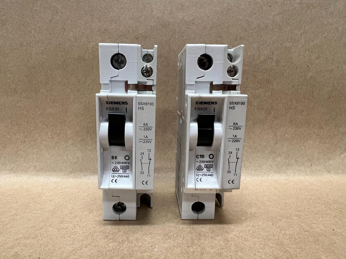 Used Siemens 5SX21 B6, C10, 230/400V, Circuit Breaker - Lot of 2