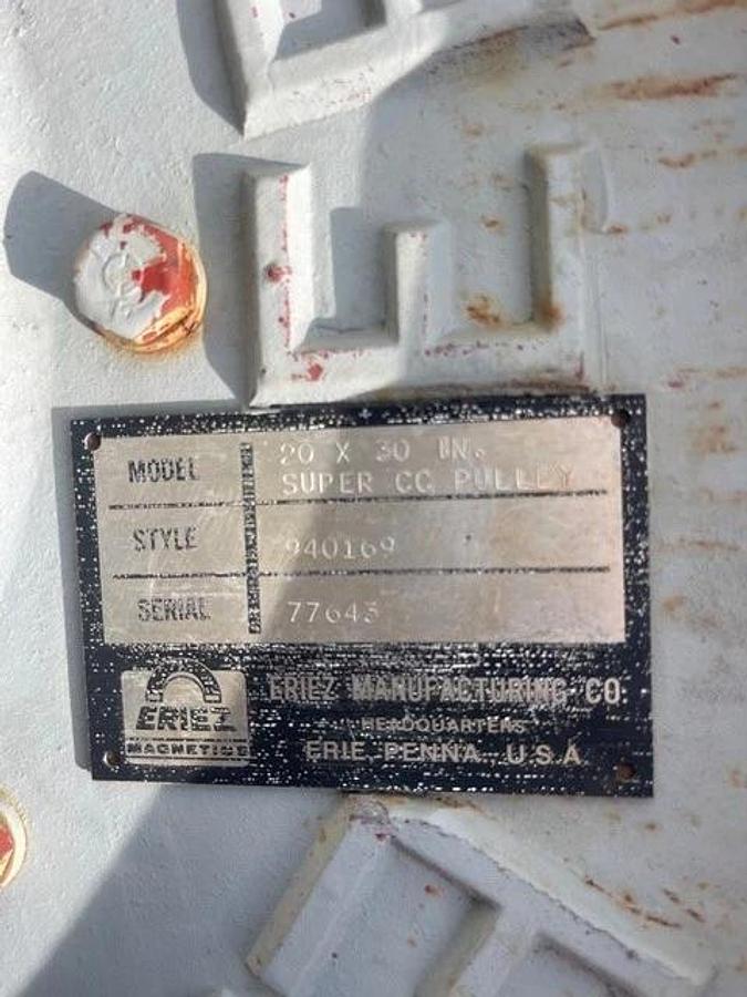 Used Eriez 20x30 Magnetic Super CC Pulley, Style: 940169, S/N: 77645