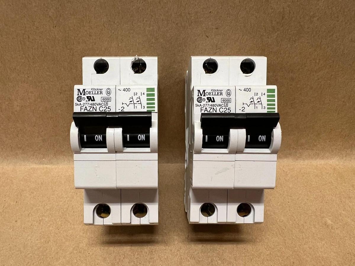 Used Moeller FAZN C25 2 Pole Circuit Breaker - Lot of 2