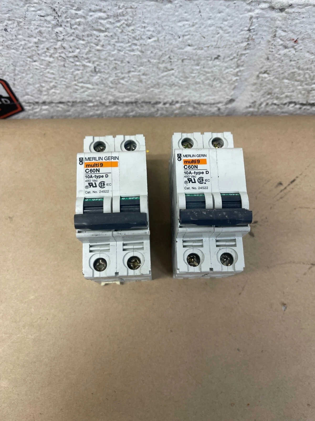 Used Merlin Gerin C60N Multi9, 10A-type D, 480 VAC, Circuit Breaker - Lot of 2