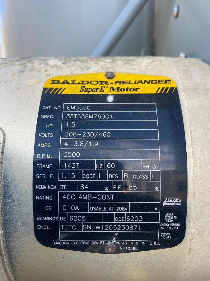 Used AGET Dustkop 11T51-D1-SP Dust Collection System, Baldor 1.5HP, 3500 RPM Electric