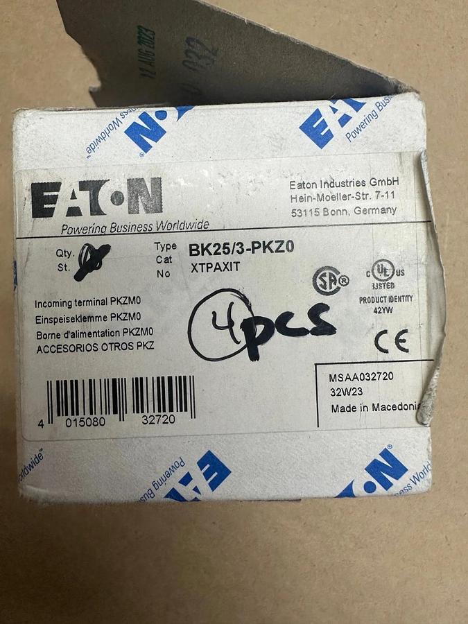 Used Eaton XTPAXIT BK25/3-PKZ0 Incoming Terminal *NEW* (Qty 4 in Box)