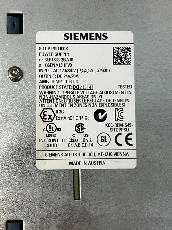 Used Siemens 6EP1336-2BA10 SITOP PSU100S Power Supply 24V DC 20A Output (Tested)