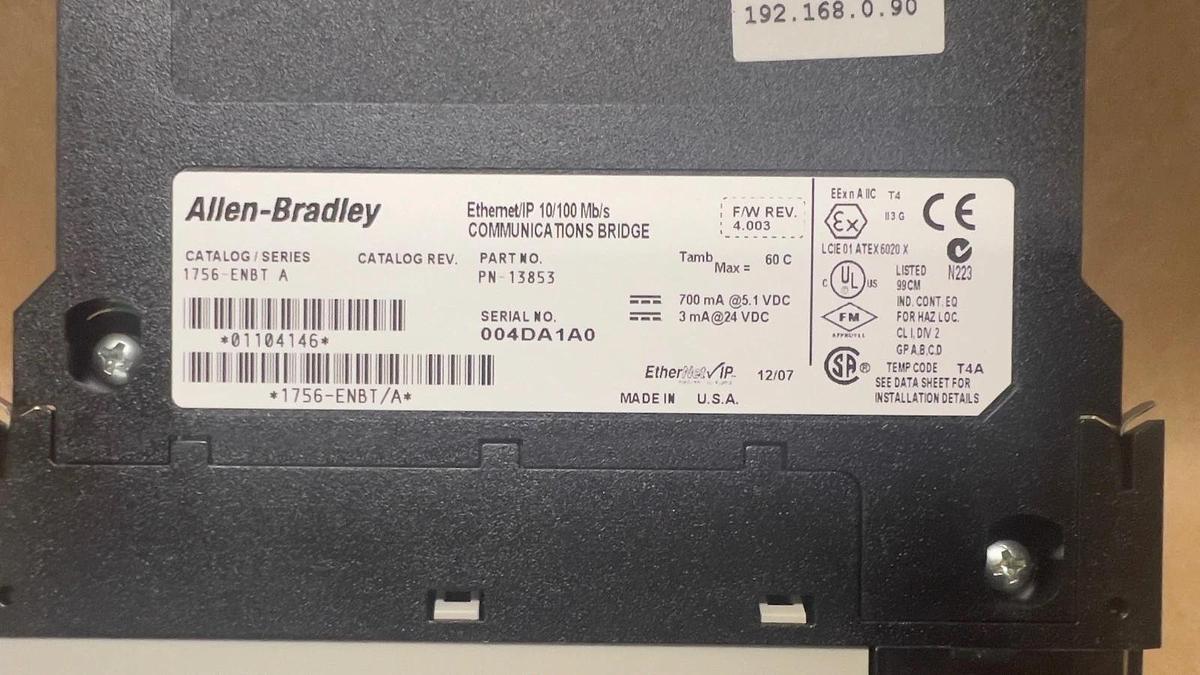 Used Allen Bradley 1756-ENBT Ser A F/W Rev. 4.003 Communications Bridge
