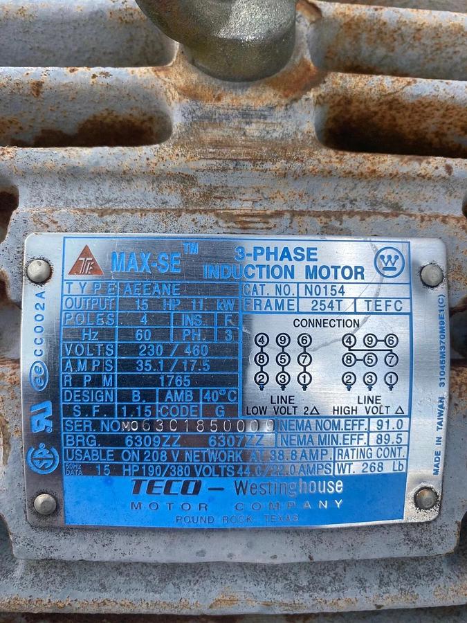 Used Dresser Roots 45 U-RAI Rotary Lobe Positive Displacement Blower Package 15hp