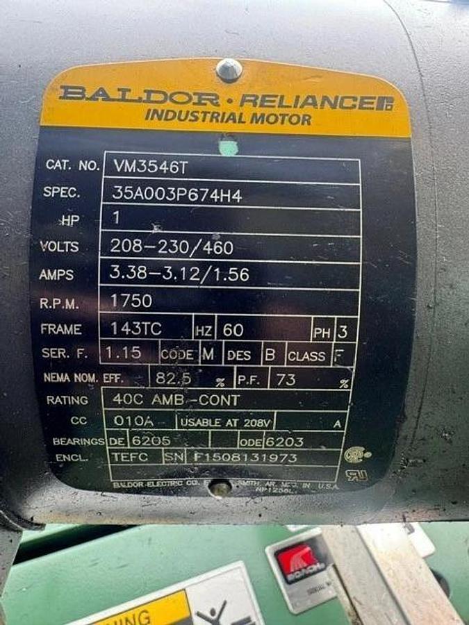 Used Roach Conveyors 537541, 13” x 7’ 7” Conveyor Set Up, w/ 1Hp 230/460 Motor