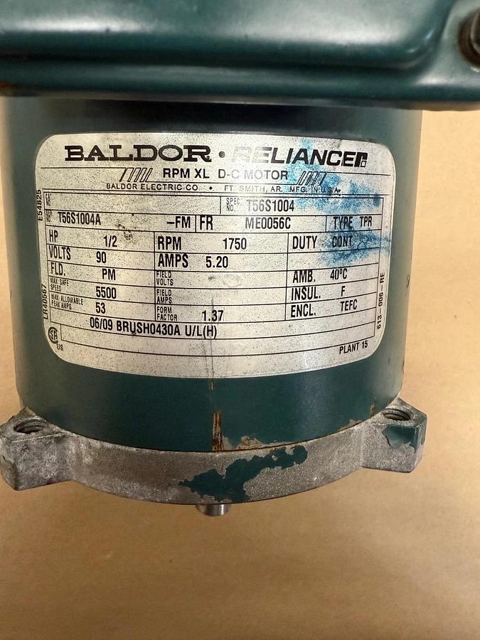 Used Baldor • Reliance T56S1004A 1/2Hp, 1750RPM, 90V Frame: ME0056C, RPM XL D-C Motor