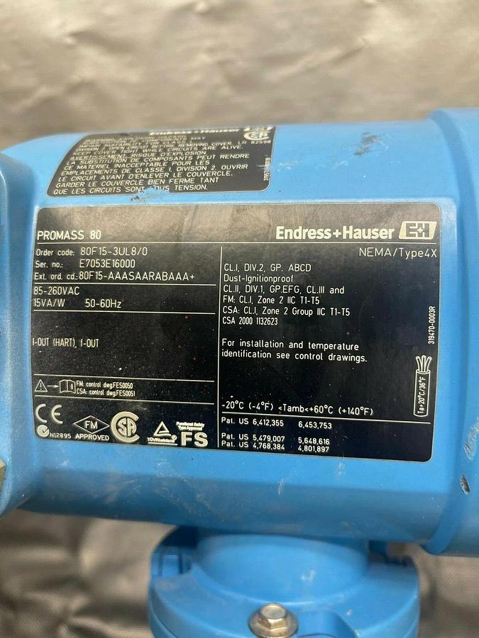 Used Endress+Hauser 80F15-3UL8/0 Promass 80 w/ 80F15-3UL8/0 Promass F, Flow Meter