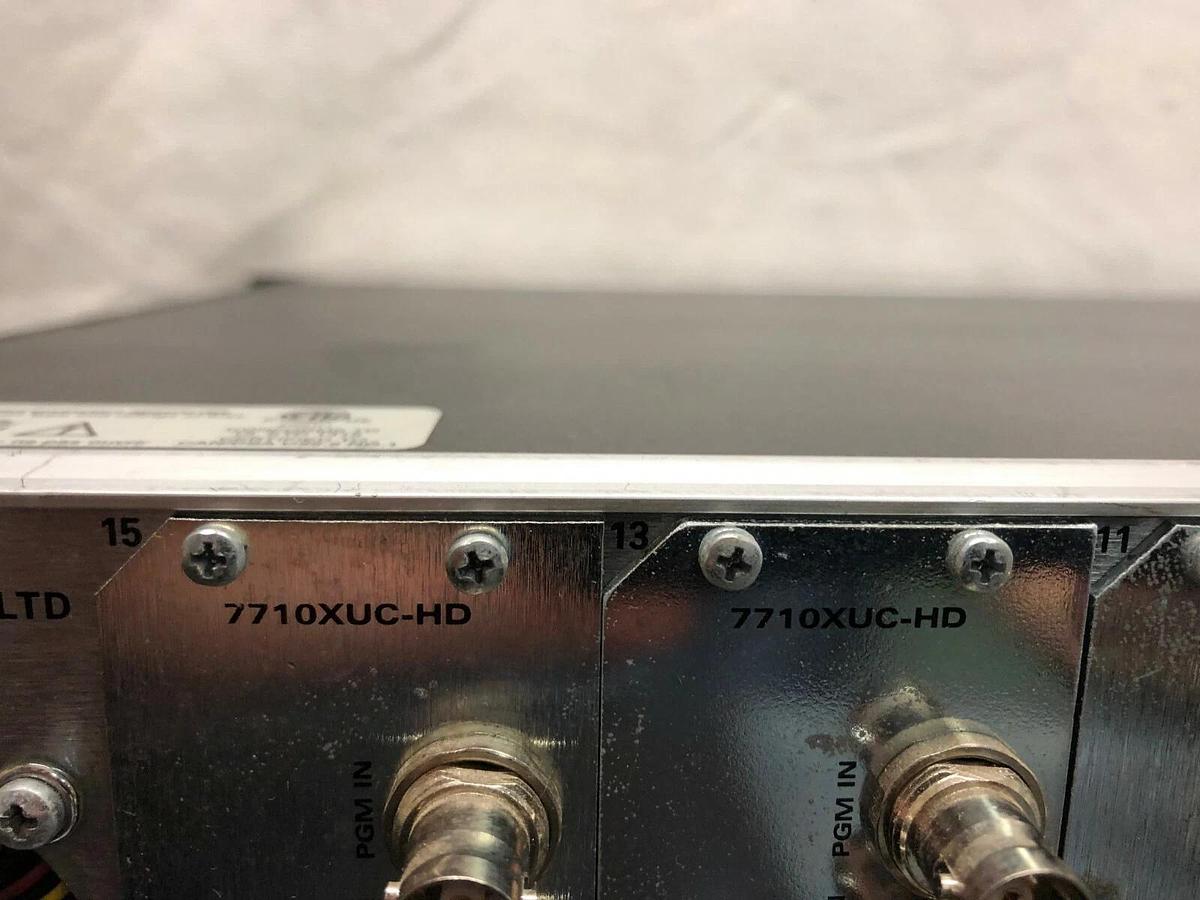 Used Evertz 7700FR-C Audio and Video Multiframe with (7) 7710XUC-HD and (1) 7700FC