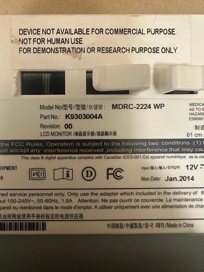 Used BARCO MDRC-2224 24” LED Color Clinical Medical Monitor